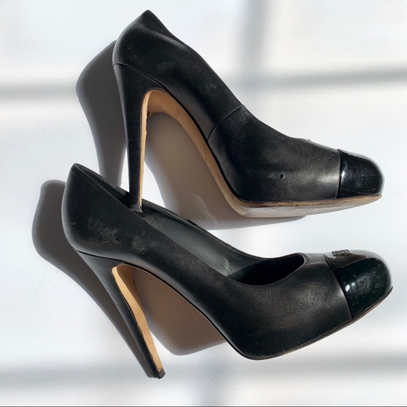 Authentic Chanel CC Black cap toe platform pump - Picture 7 of 8